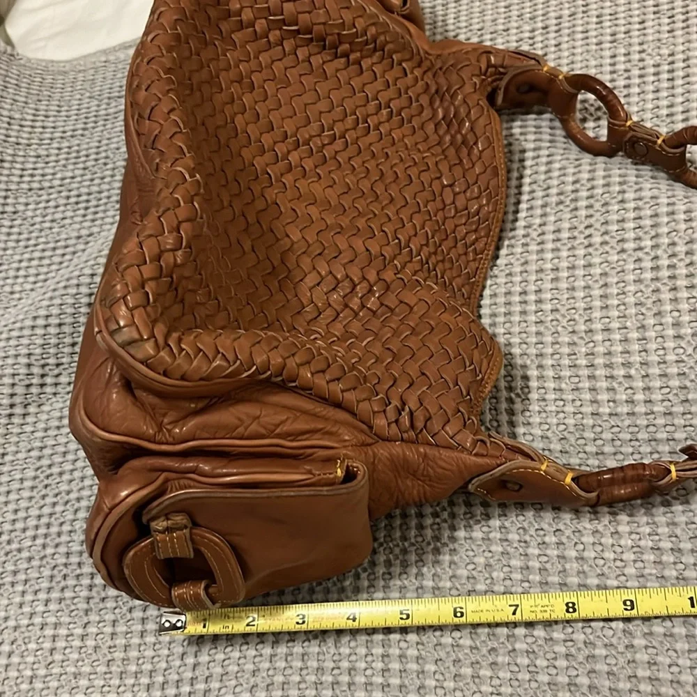 Cole Haan Tan Cognac Brown Neutral Woven Leather Hobo Shoulder Bag Boho Bag